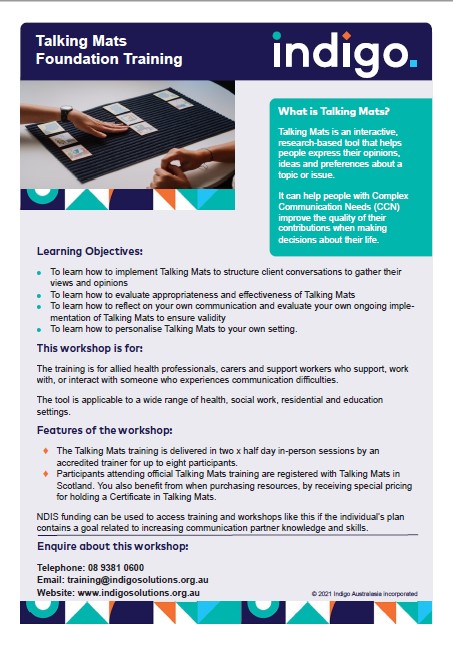 Condensed photo of Indigo's Talking Mats Training General Flyer
